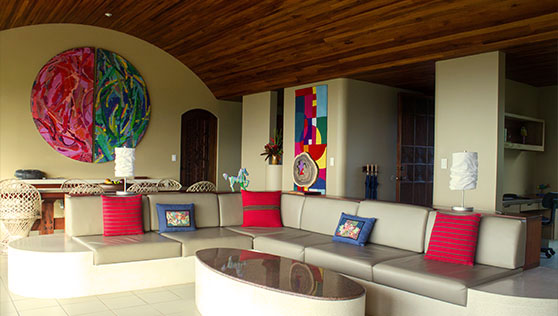 Airy colorful living room in cottage room